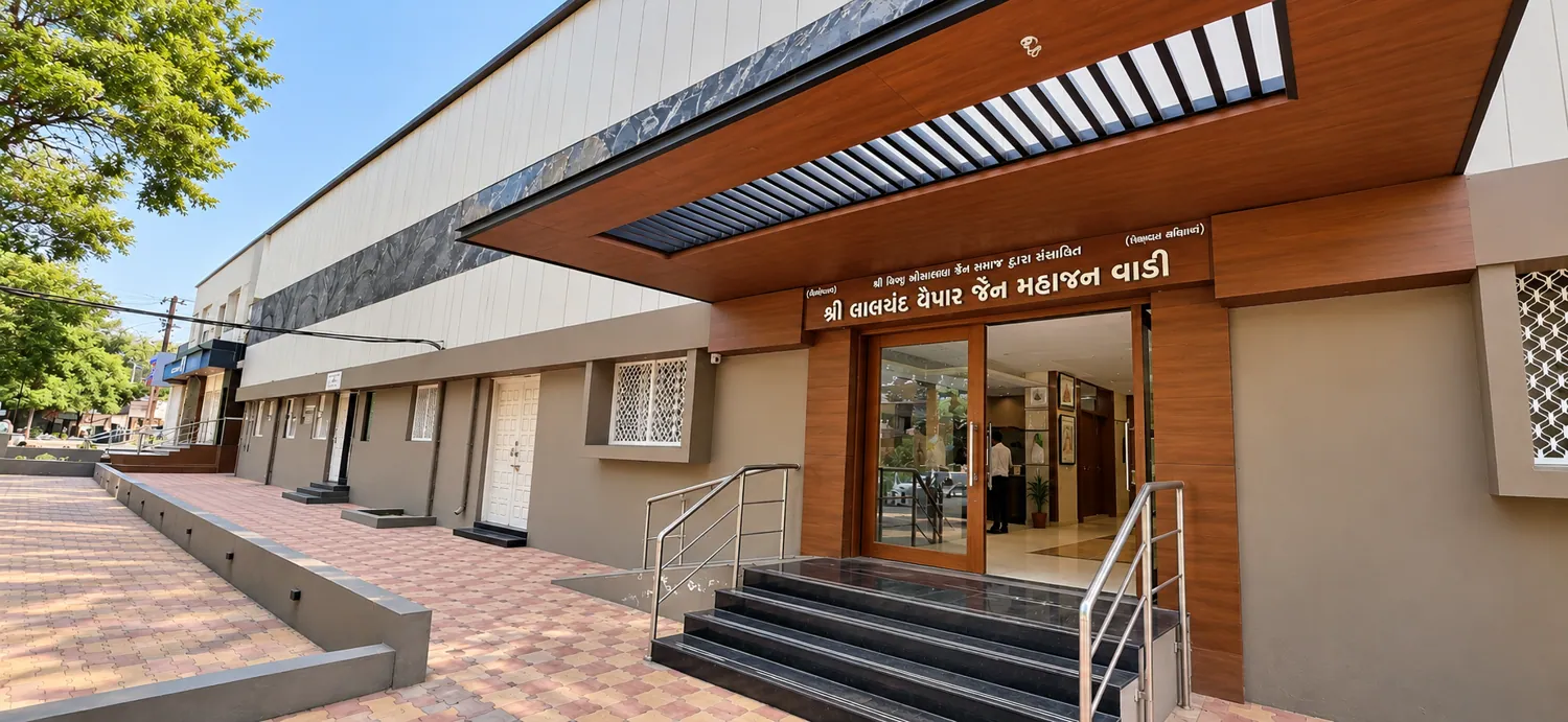 Entrance facade of a Jain community property